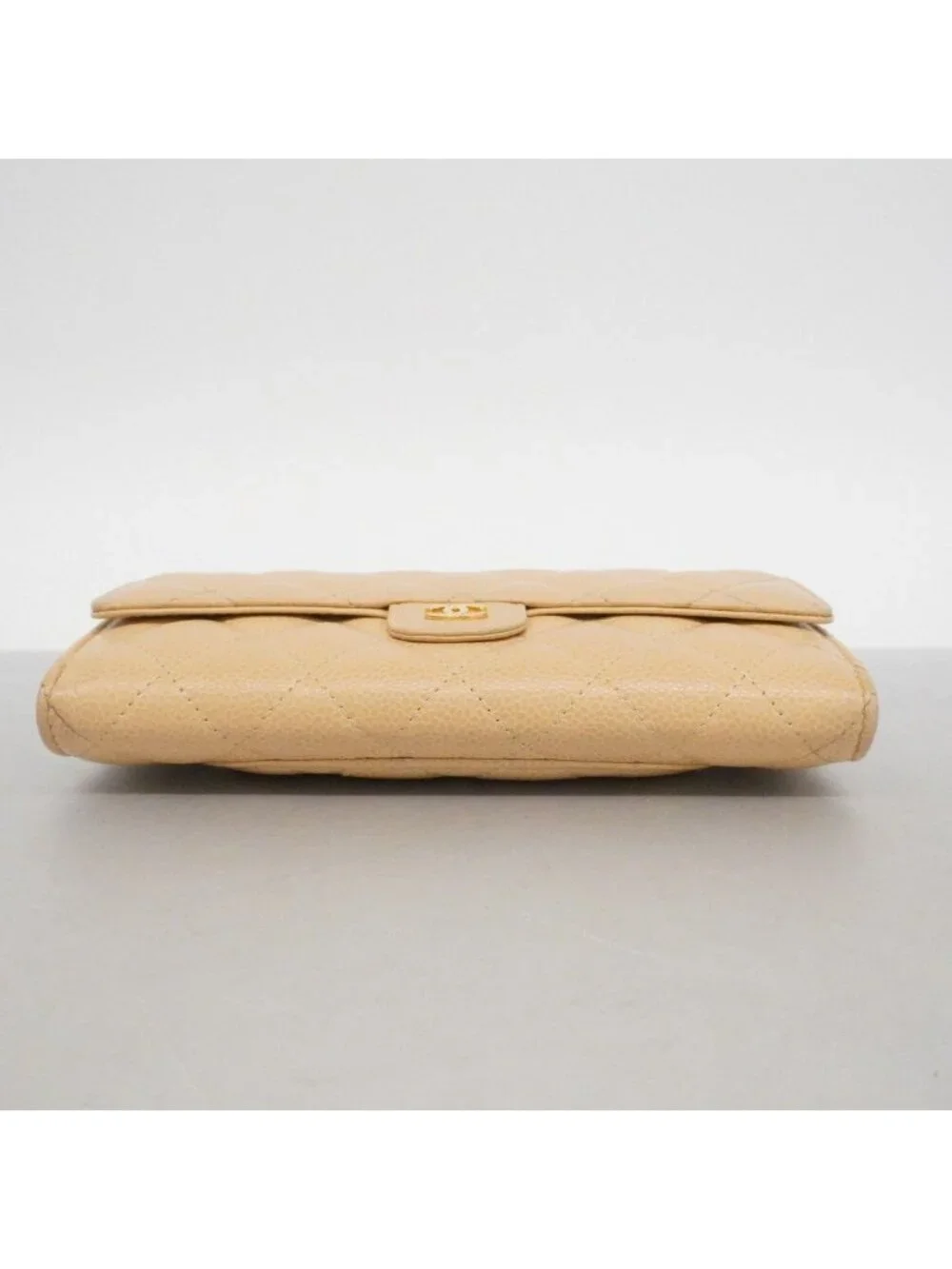 Chanel Wallet Quilted Caviar Leather Beige Gold